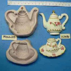 Silicone rubber mould (2 pieces) of a teapot and a teacup