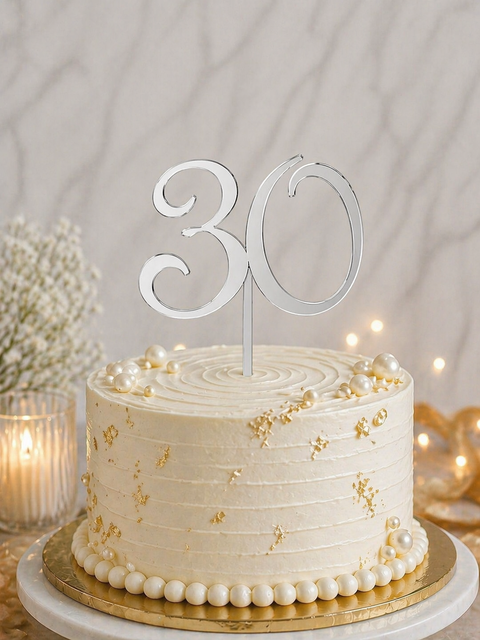 Acrylic #30 Cake Topper Silver