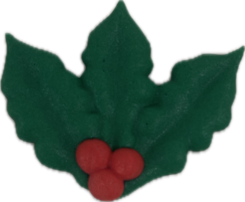 Christmas Sugar Decorations - 3 prong Holly Sugar Leaves 12 Pack