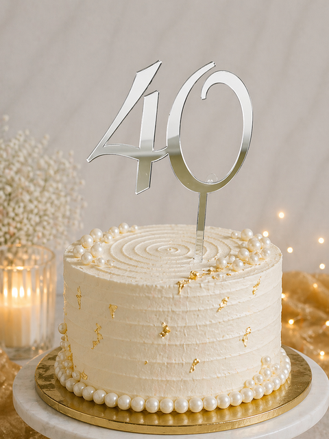 Acrylic #40 Cake Topper - Silver