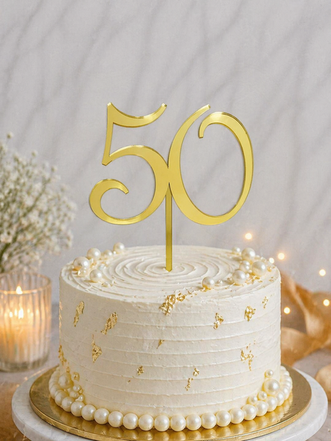 Acrylic #50 Cake Topper - Gold