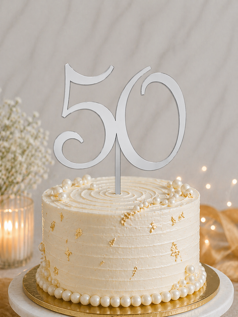 Acrylic #50 Cake Topper - Silver