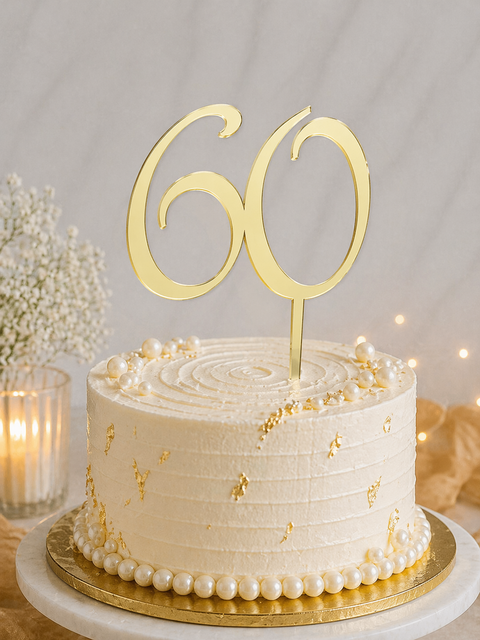 Acrylic #60 Cake Topper Gold