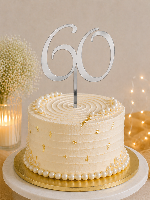 Acrylic #60 Cake Topper Silver
