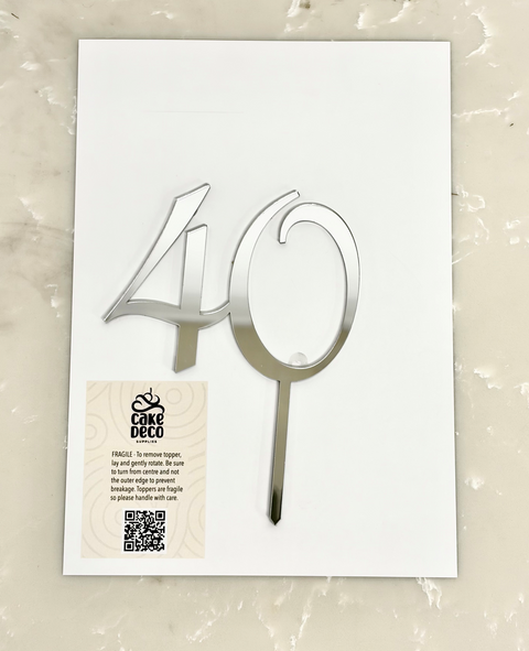 Acrylic #40 Cake Topper - Silver