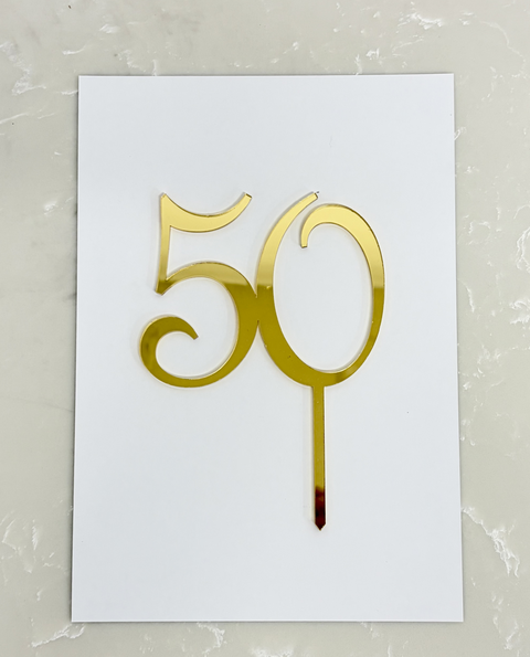 Acrylic #50 Cake Topper - Gold