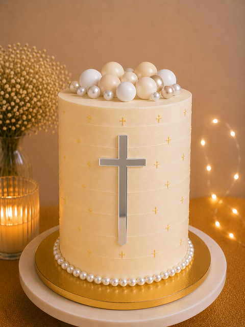 Acrylic Cross Topper 4 x 2.5" - Silver