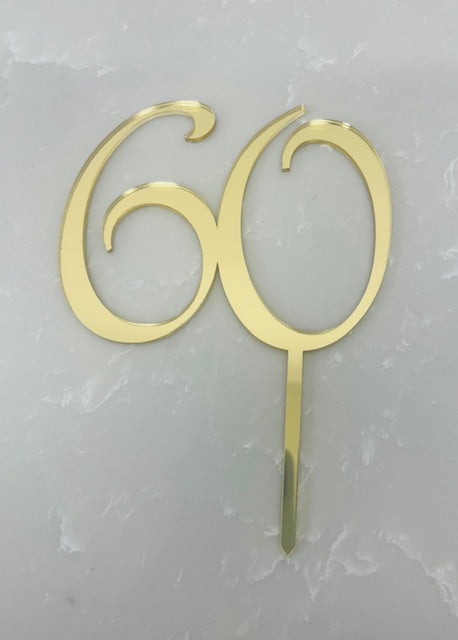Acrylic #60 Cake Topper Gold