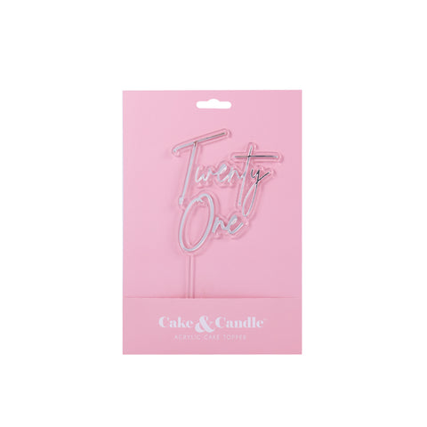 Cake & Candle Acrylic Cake Topper - Twenty One Clear / Silver