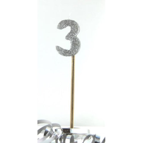 Candle On Spike Glitter Silver #3