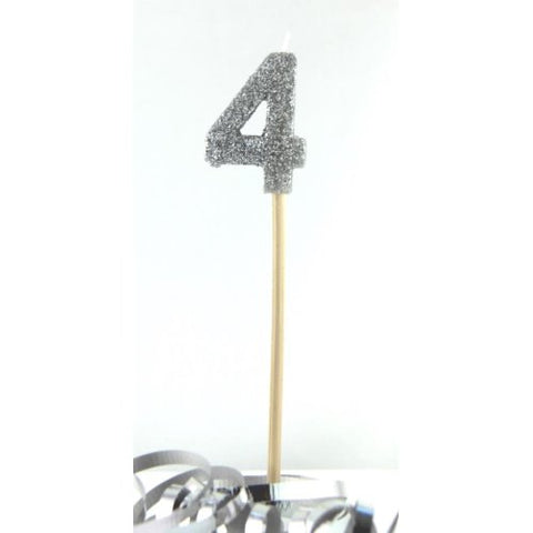 Candle On Spike Glitter Silver #4