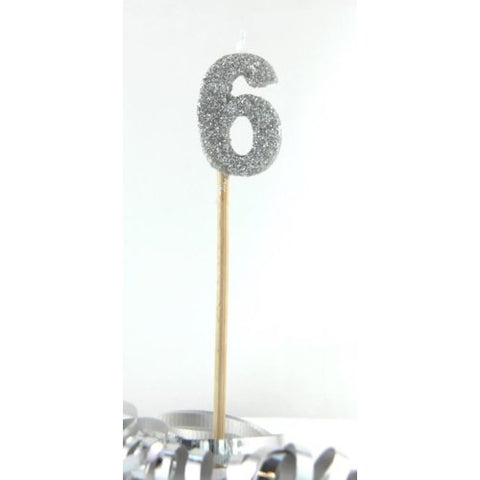 Candle On Spike Glitter Silver #6