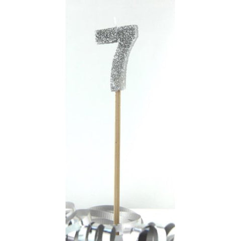 Candle On Spike Glitter Silver #7