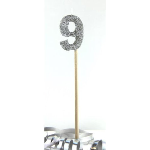 Candle On Spike Glitter Silver #9