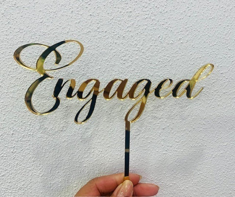 Acrylic - Engaged Cake Topper Gold