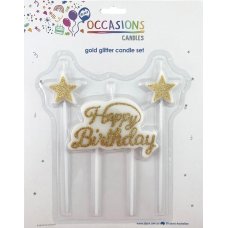 Happy Birthday & Star Candle Gold