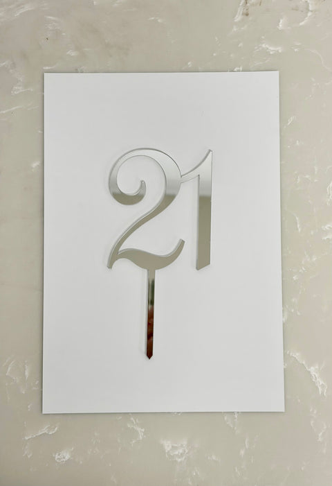 Acrylic #21 Cake Topper - Silver