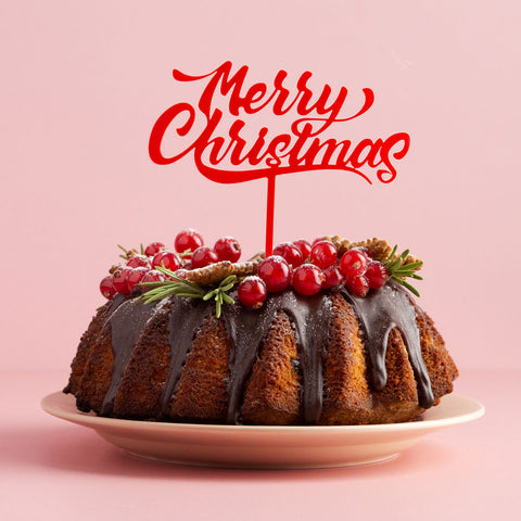 Cake & Candle Acrylic Cake Topper -MERRY CHRISTMAS RED