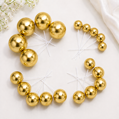 Topper - Metallic Gold Cake Topper Balls 20pcs