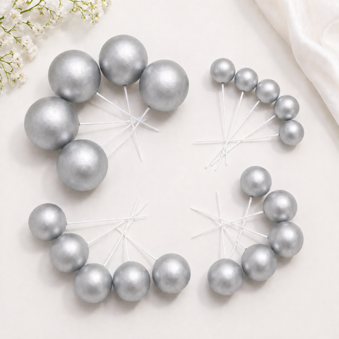 Topper - Metallic Silver Cake Topper Balls 20pcs