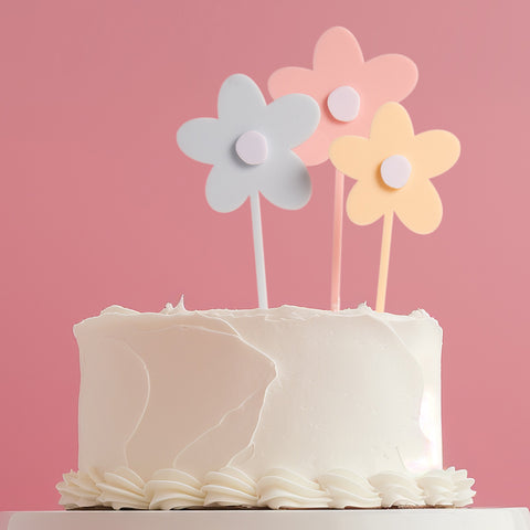 Cake & Candle Acrylic Cake Topper - Milkshake Flowers (3 Flowers)