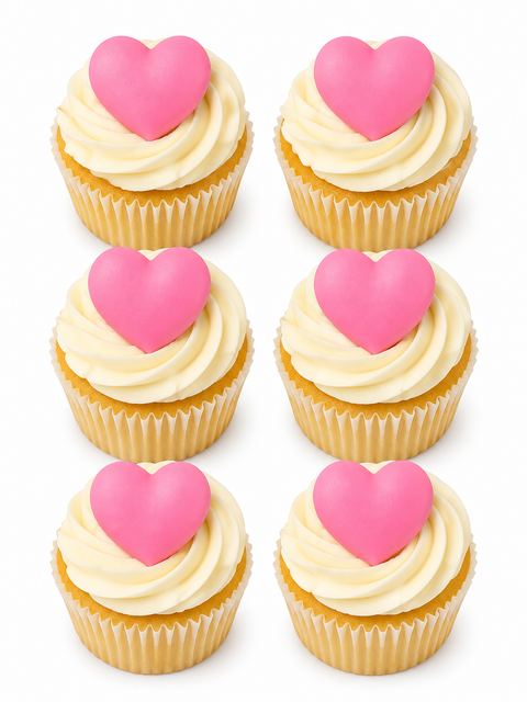 Edible Sugar Toppers - Pink Hearts 6pk