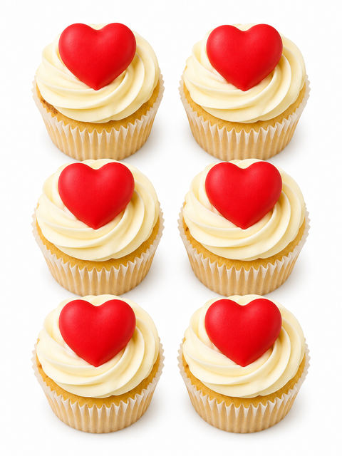 Edible Sugar Toppers - Red Hearts 6pk