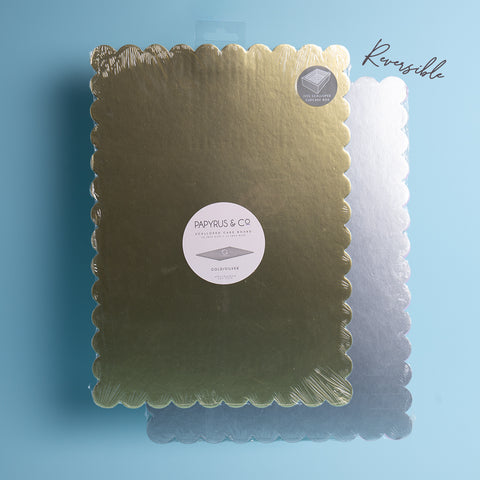 Scalloped Rectangle Cake Board  Gold/Silver 10x14"