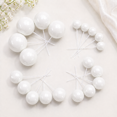 Topper - Shinny White Cake Topper Balls 20pcs
