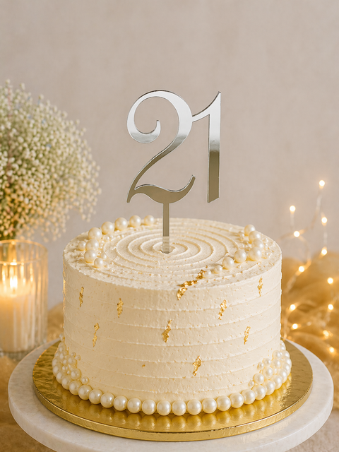 Acrylic #21 Cake Topper - Silver