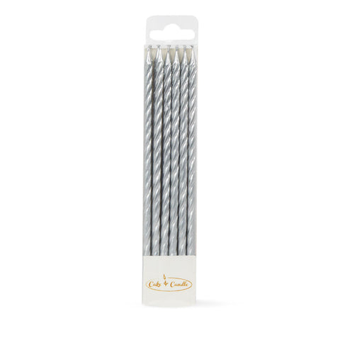 Cake & Candle: Spiral Candles Silver 12 Pack