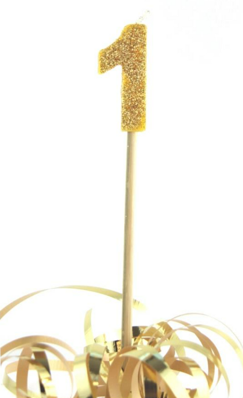 Glitter Gold #0 - 9 on spike Candle