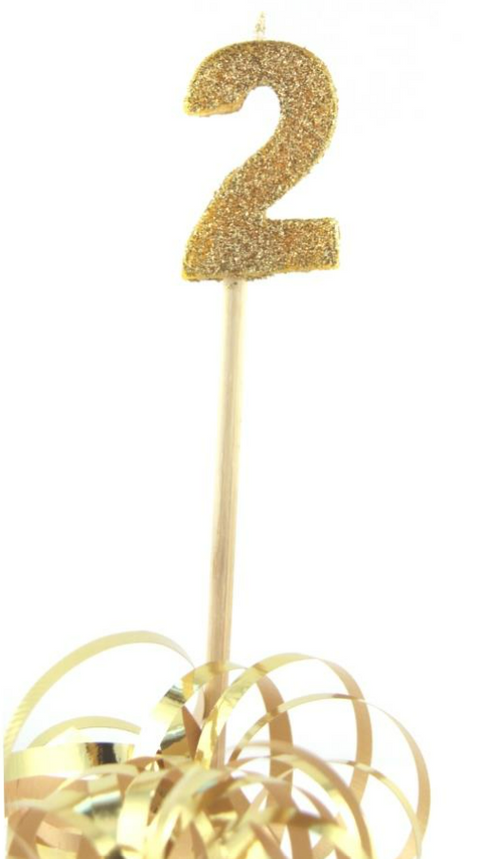 Glitter Gold #0 - 9 on spike Candle