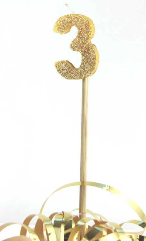 Glitter Gold #0 - 9 on spike Candle
