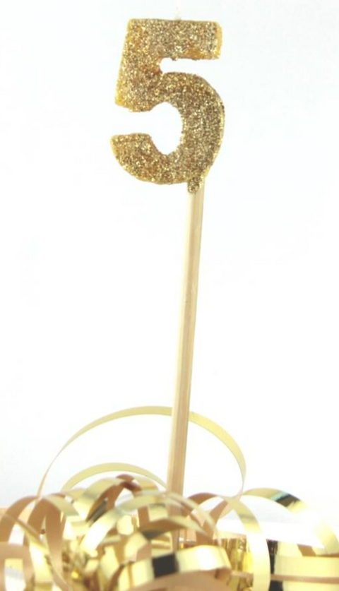 Glitter Gold #0 - 9 on spike Candle