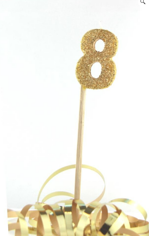 Glitter Gold #0 - 9 on spike Candle