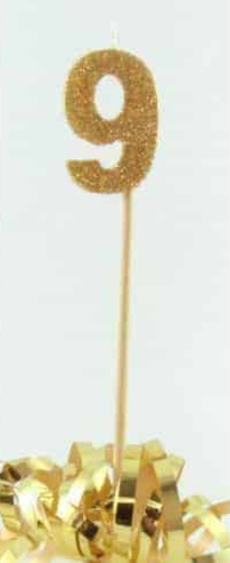 Glitter Gold #0 - 9 on spike Candle