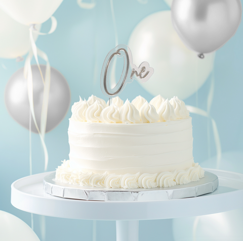 Cake & Candle Acrylic Cake Topper - Silver 'One'