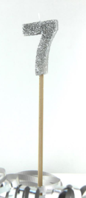 Glitter Silver #0 - 9 on Spike Candle