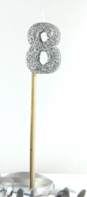 Glitter Silver #0 - 9 on Spike Candle