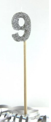 Glitter Silver #0 - 9 on Spike Candle